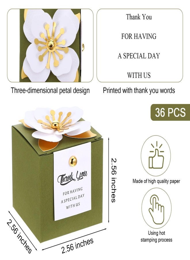 AojSup 36 Pcs Wedding Favor Boxes with Thanks Card, 2.56 Inch Square Flower Candy Boxes Paper bridal shower favor box for Guests Wedding Bridal Shower Birthday Party Anniversary (Green) - Image 3